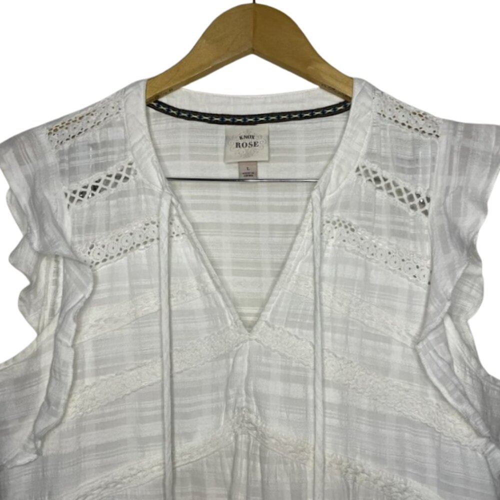 2 for $20 Knox Rose White Cotton Boho Dress Large Peasant Flowy Embroidered - Picture 4 of 12